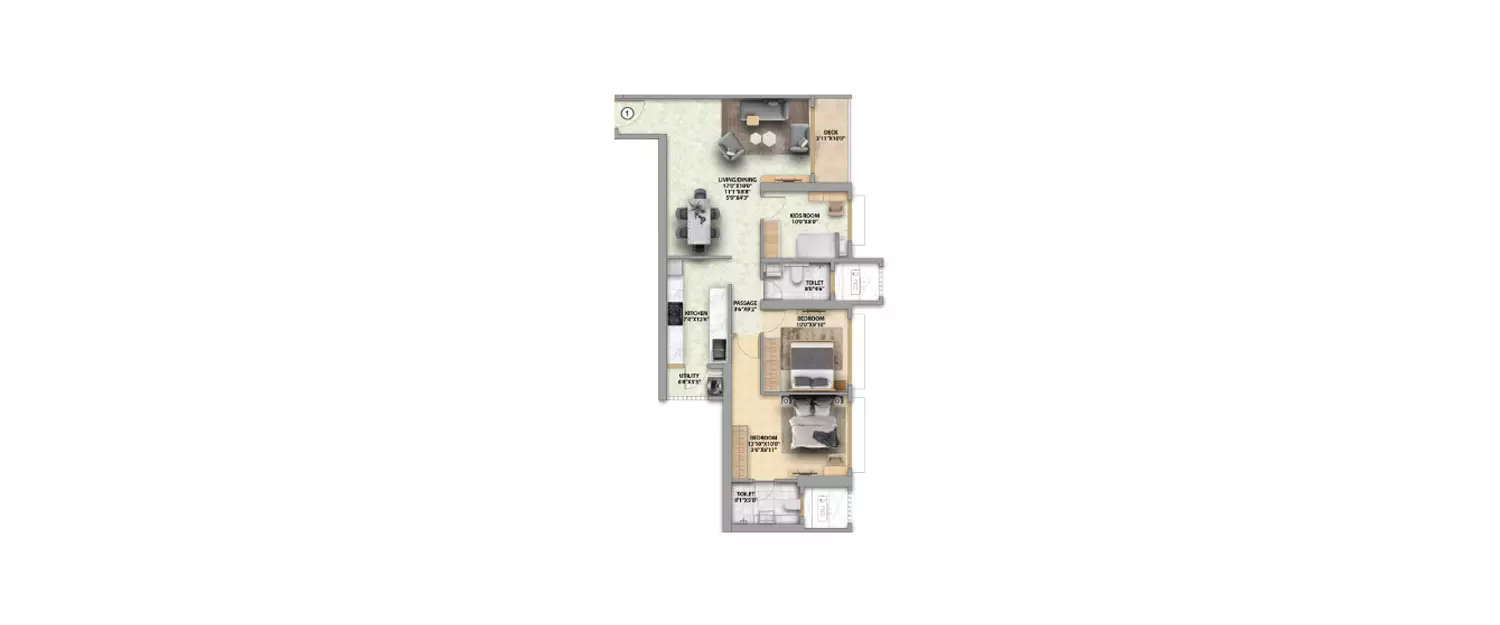 Floor plan for 3 BHK