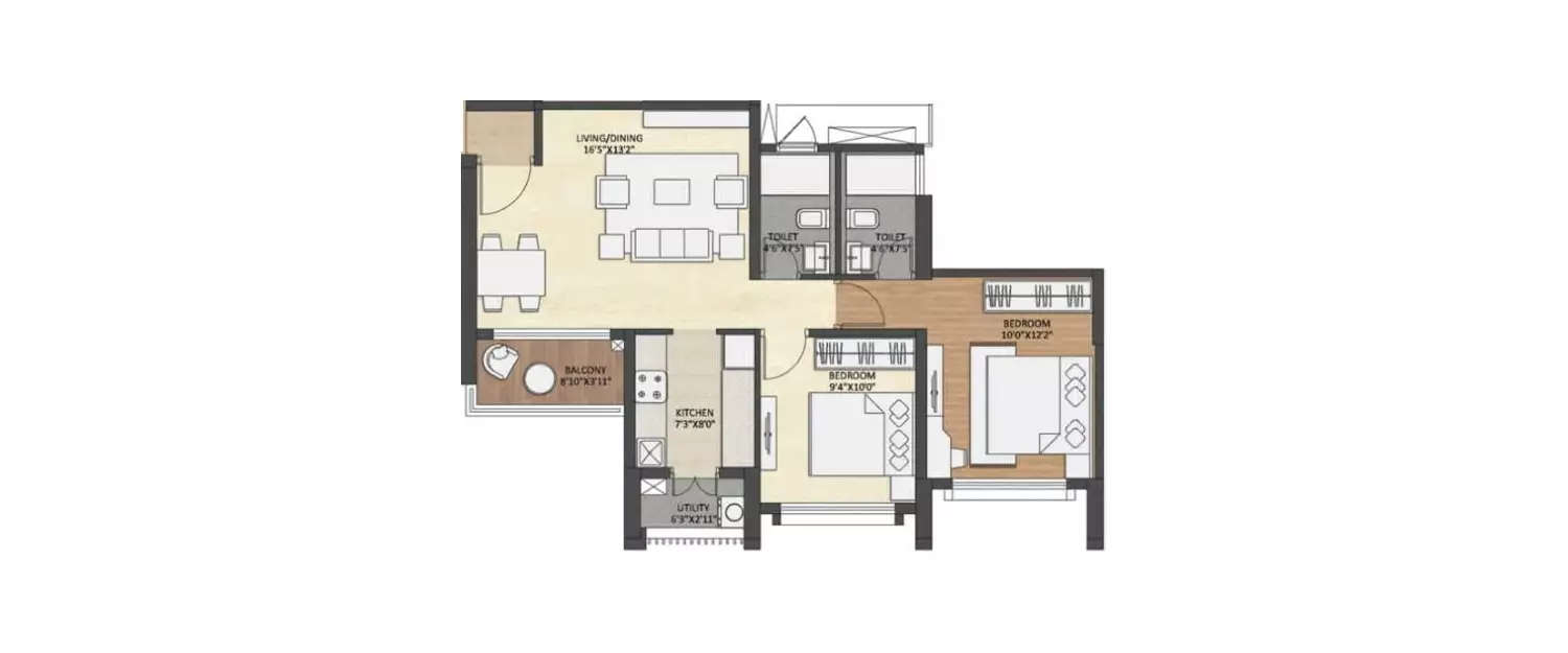 Floor plan for 2 BHK