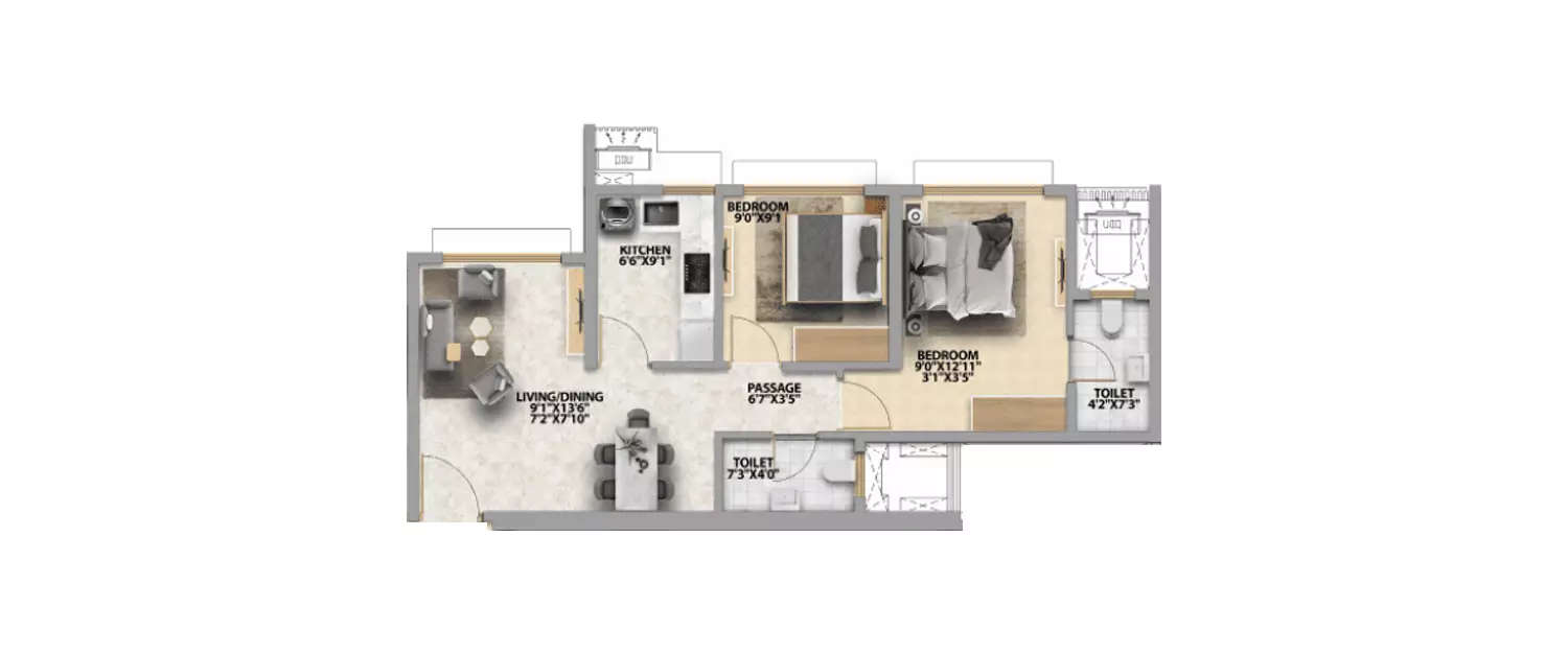 Floor plan for 2 BHK