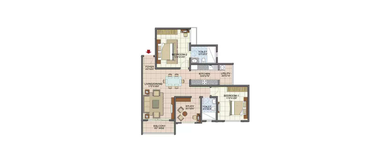 Floor plan for 2.5 BHK