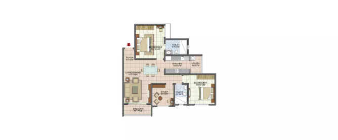 Prestige Song Of The South Yelenahalli - Floor plan 2.5 BHK 975 Sq.ft