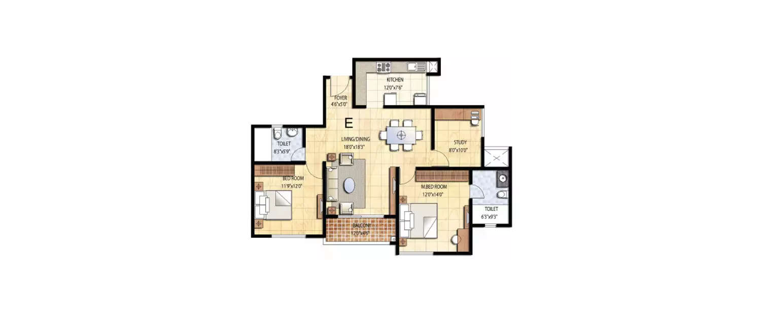 Floor plan for 2.5 BHK