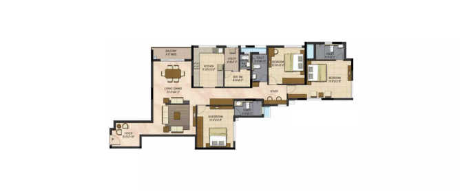 Prestige Botanique Mavalli - Floor plan 3 BHK 1584 Sq.ft