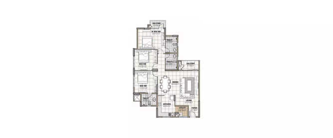 Prestige Tranquility Bommenahalli - Floor plan 3 BHK 1636 Sq.ft