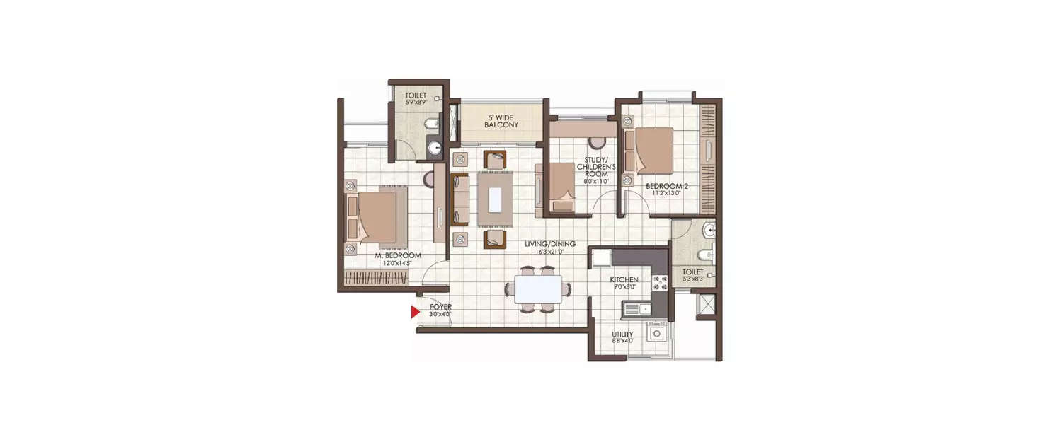 Floor plan for 2.5 BHK