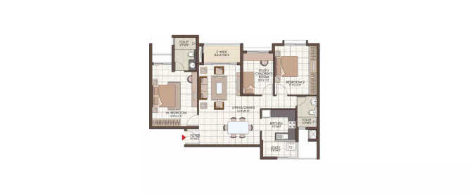 Prestige Kew Gardens Bellandur - Floor plan 2.5 BHK 997 Sq.ft