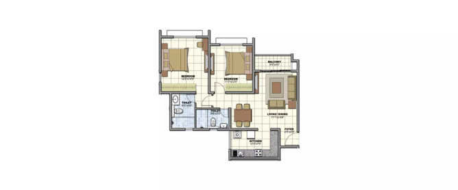 Prestige Sunrise Park Electronic City - Floor plan 2 BHK 793 Sq.ft