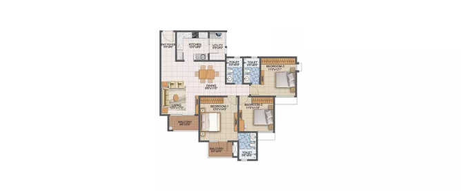 Prestige Primrose Hills Kanakapura - Floor plan 3 BHK 1600 Sq.ft