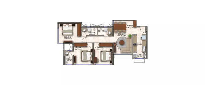 Kanakia The Master Collection Powai - Floor plan 3 BHK 858 Sq.ft