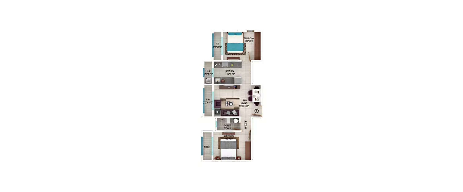 Floor plan for 2 BHK