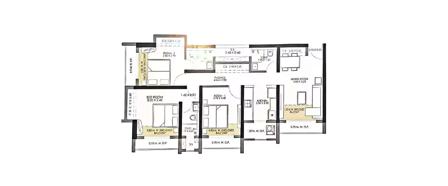 Floor plan for 3 BHK