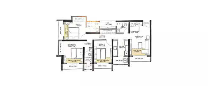 JP North Garden City Mira Bhayandar - Floor plan 3 BHK 700 Sq.ft