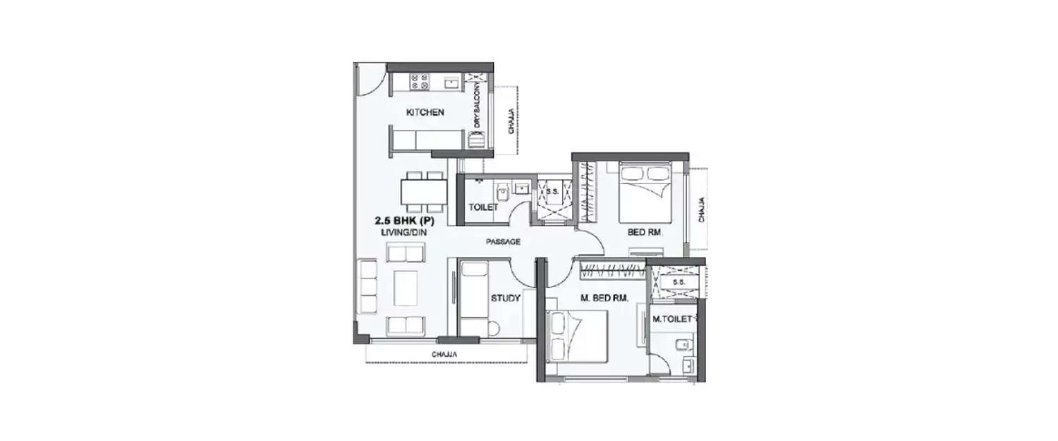 Floor plan for 3 BHK