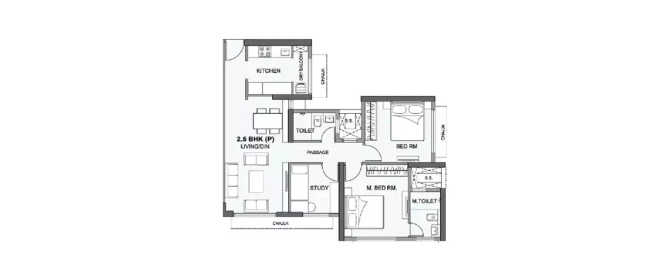Wadhwa Atmosphere Mulund - Floor plan 3 BHK 825 Sq.ft