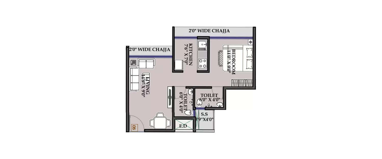 Floor plan for 1 BHK