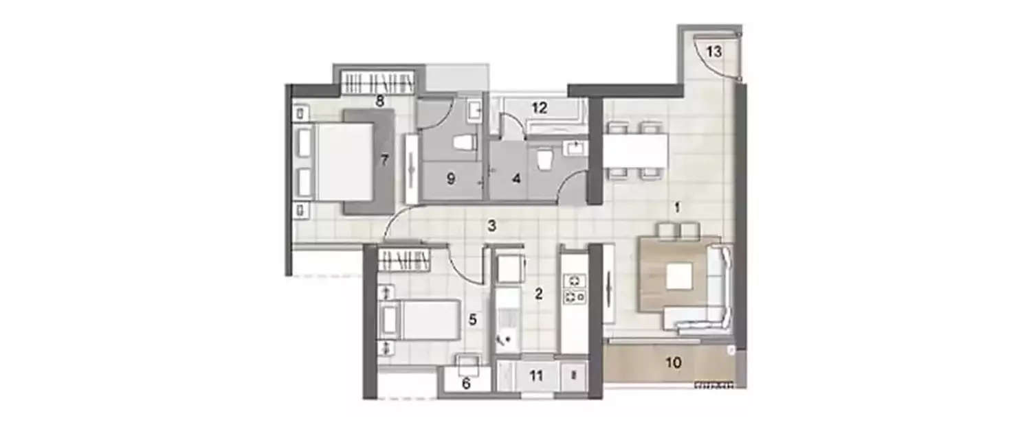 Floor plan for 2 BHK