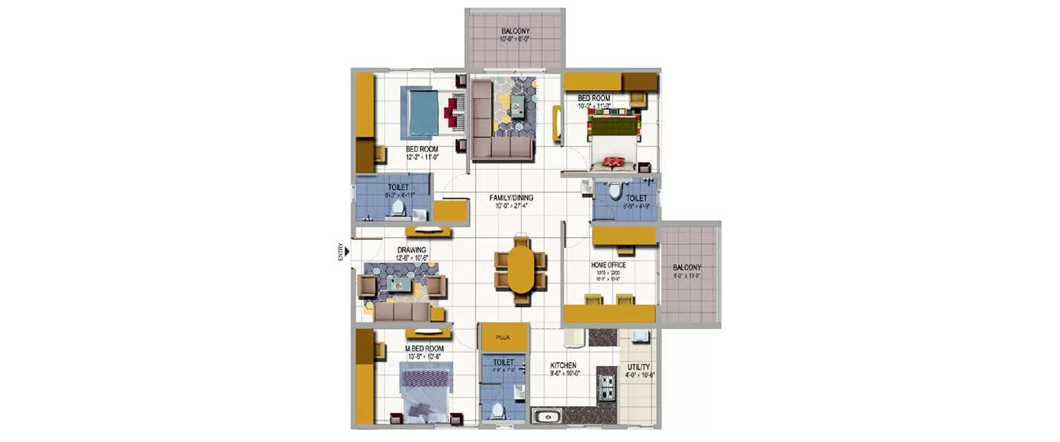 Floor plan for 4 BHK
