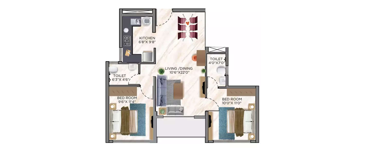 Floor plan for 2 BHK