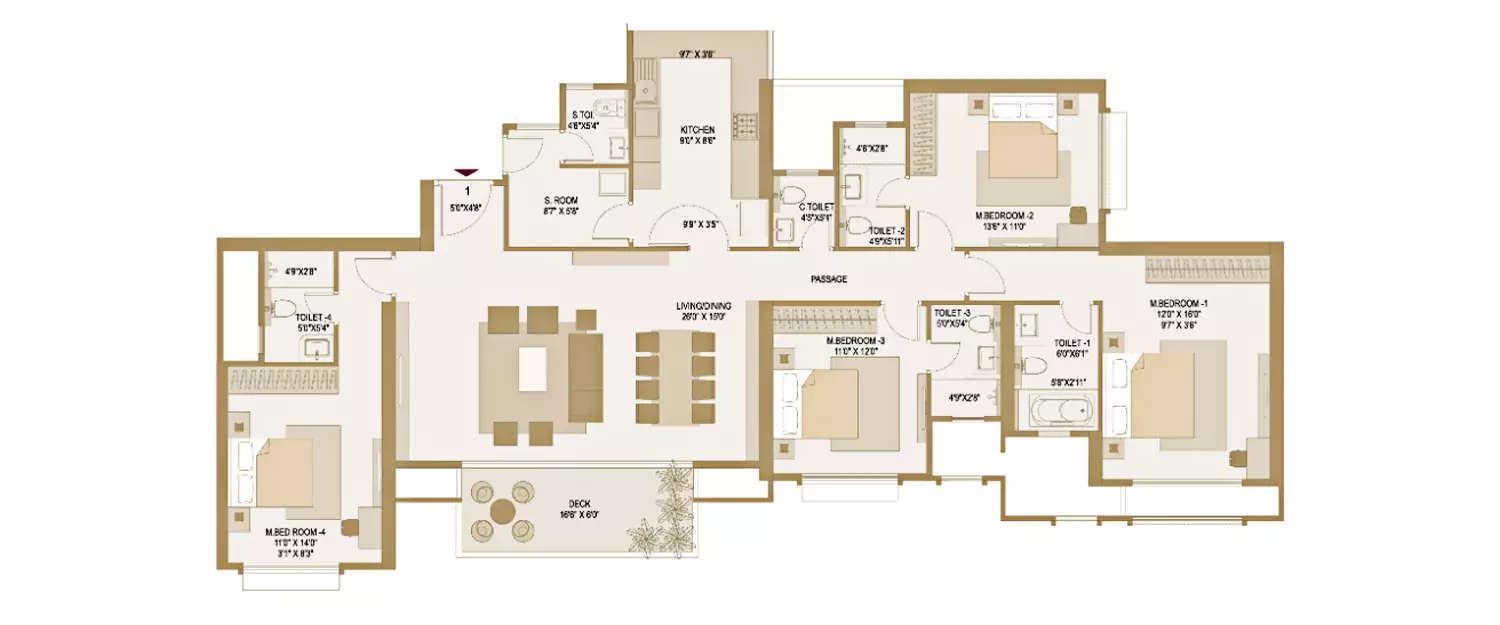 Floor plan for 4 BHK