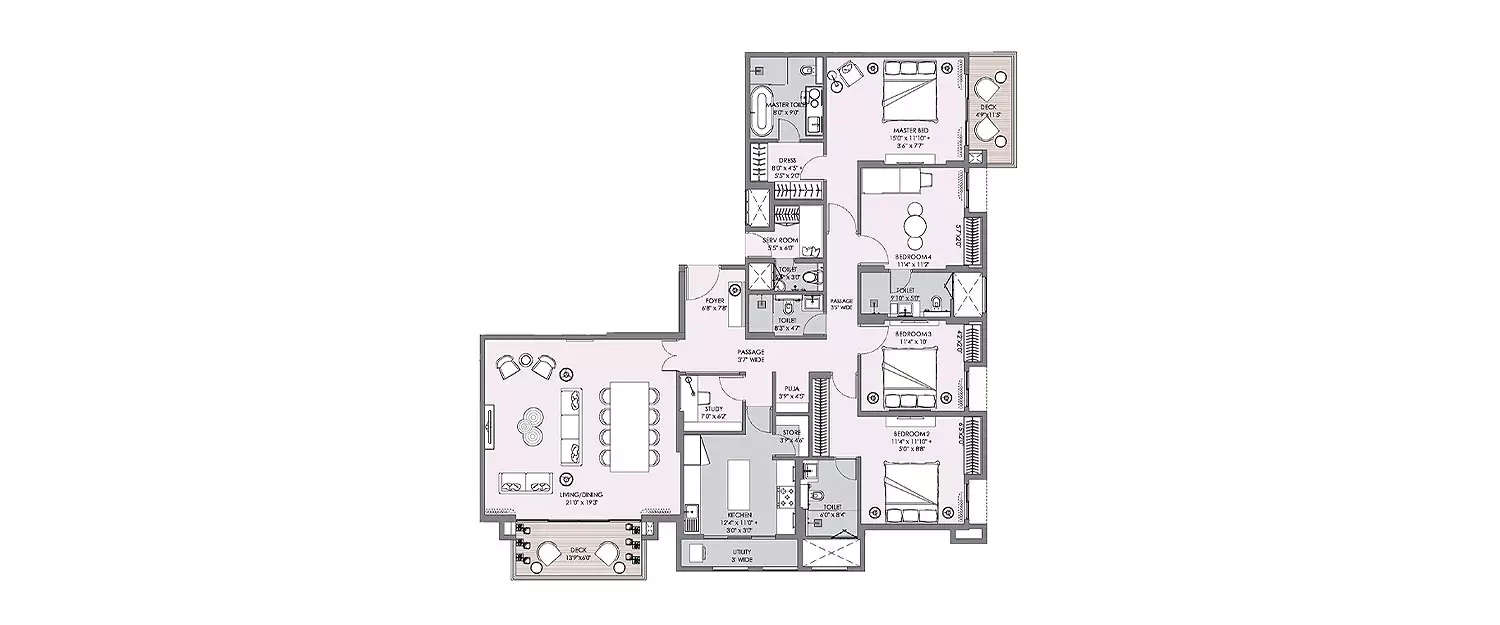 Floor plan for 4 BHK