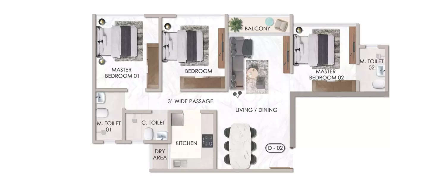 Floor plan for 3 BHK