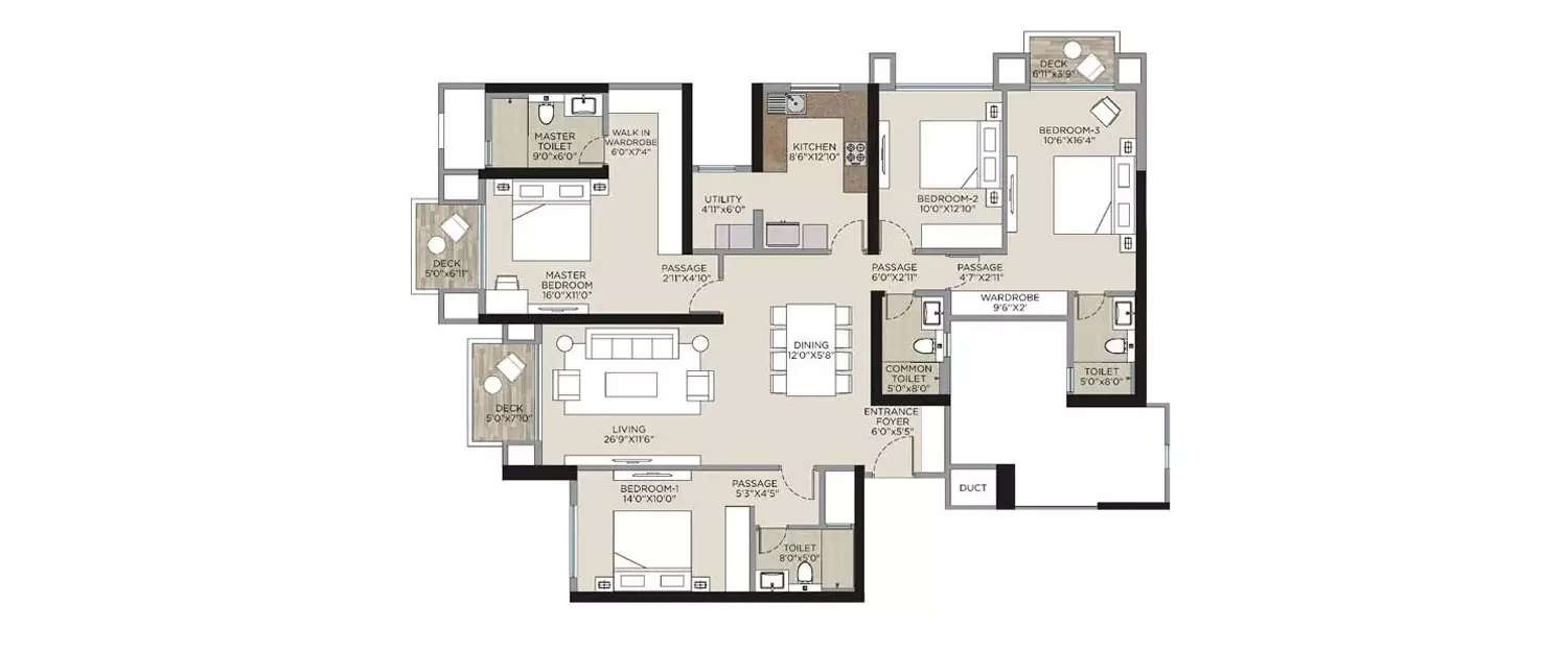 Floor plan for 4 BHK