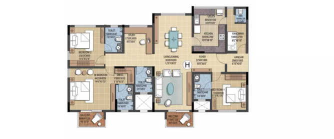 Prestige Ferns Residency Haralur - Floor plan 3 BHK 2221 Sq.ft