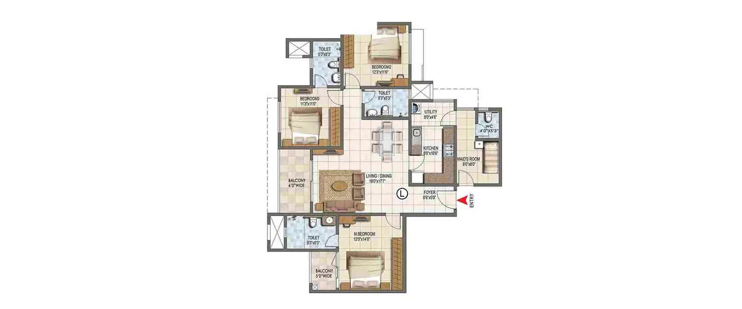 Floor plan for 3 BHK