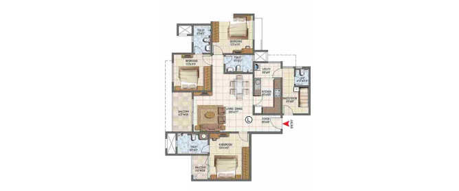 Prestige Lake Ridge Uttarahalli - Floor plan 3 BHK 1220 Sq.ft