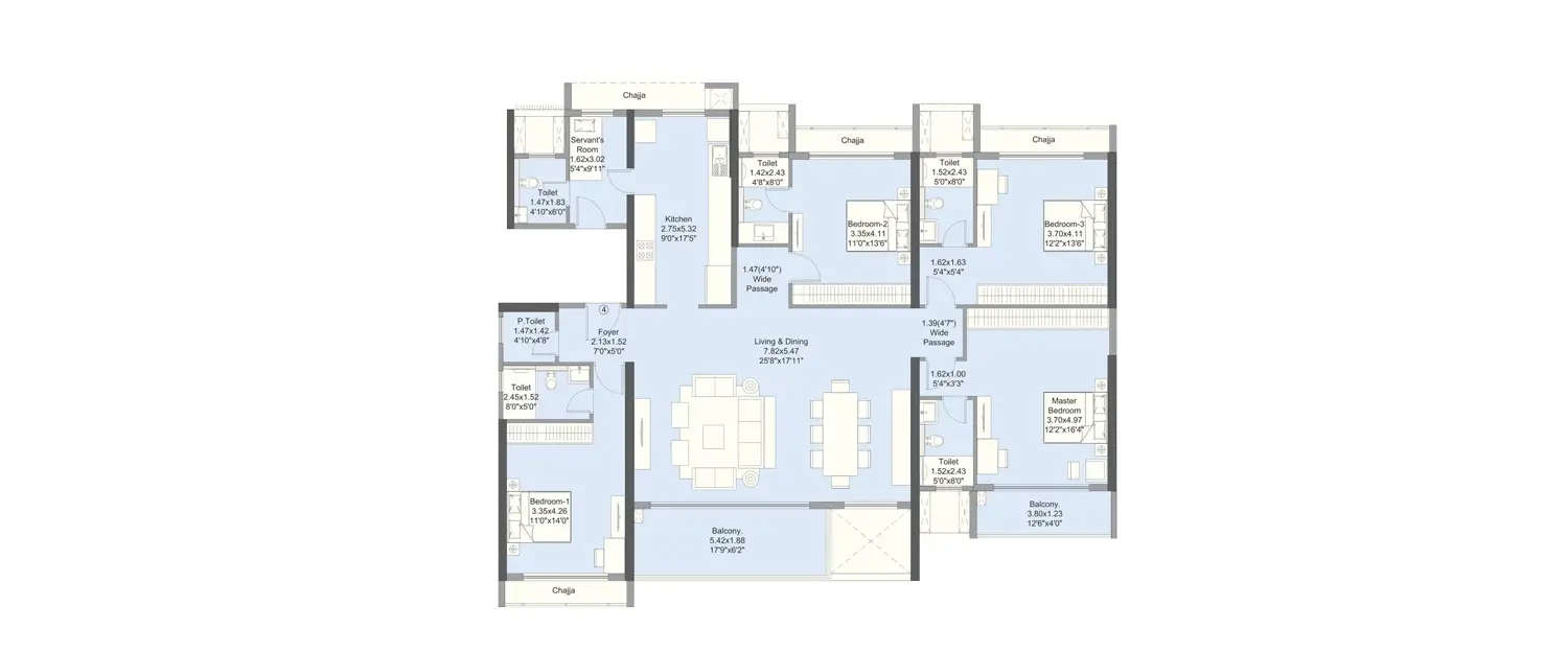 Floor plan for 4 BHK