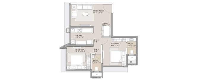 Arkade Aspire Goregaon - Floor plan 2 BHK 602 Sq.ft