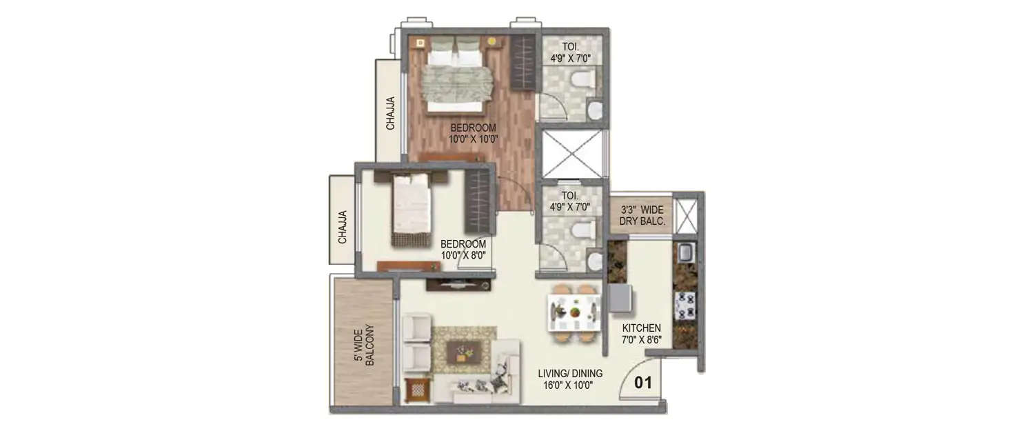 Floor plan for 2 BHK