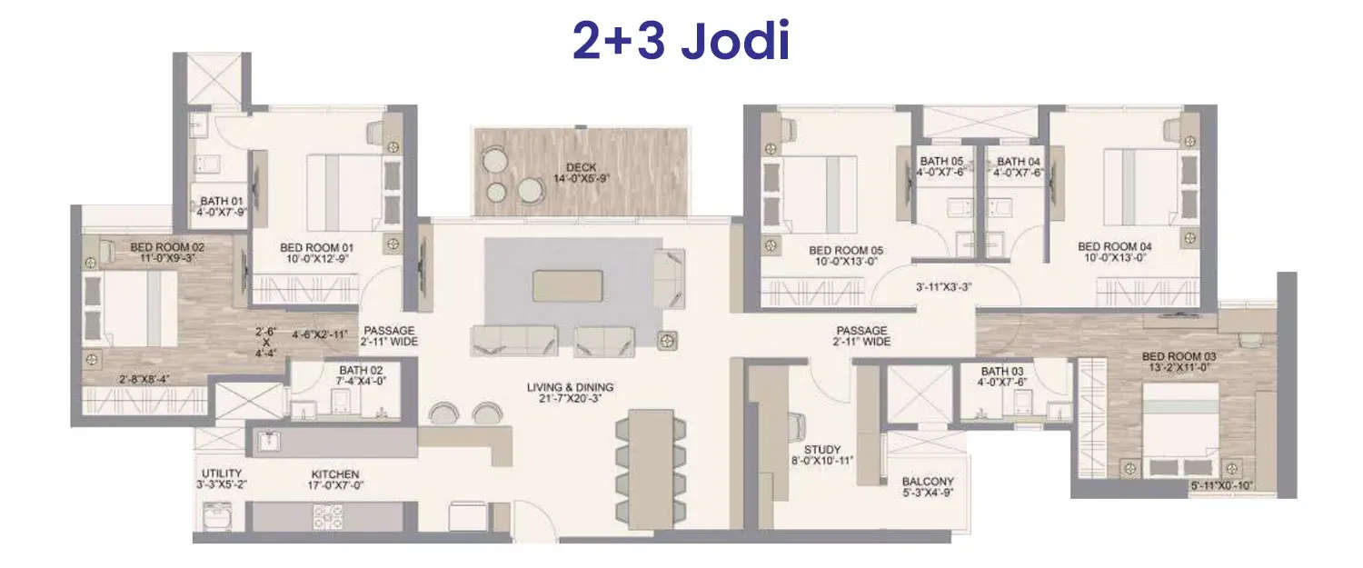 Floor plan for 5 BHK