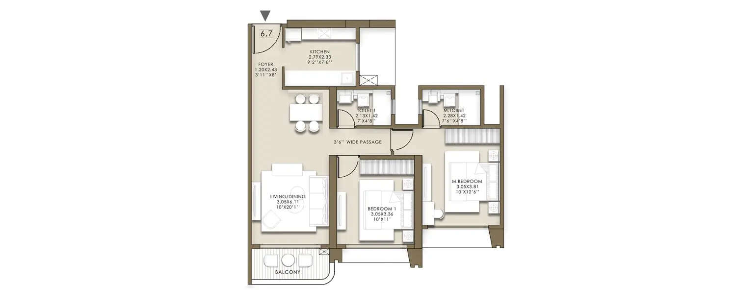 Floor plan for 2 BHK