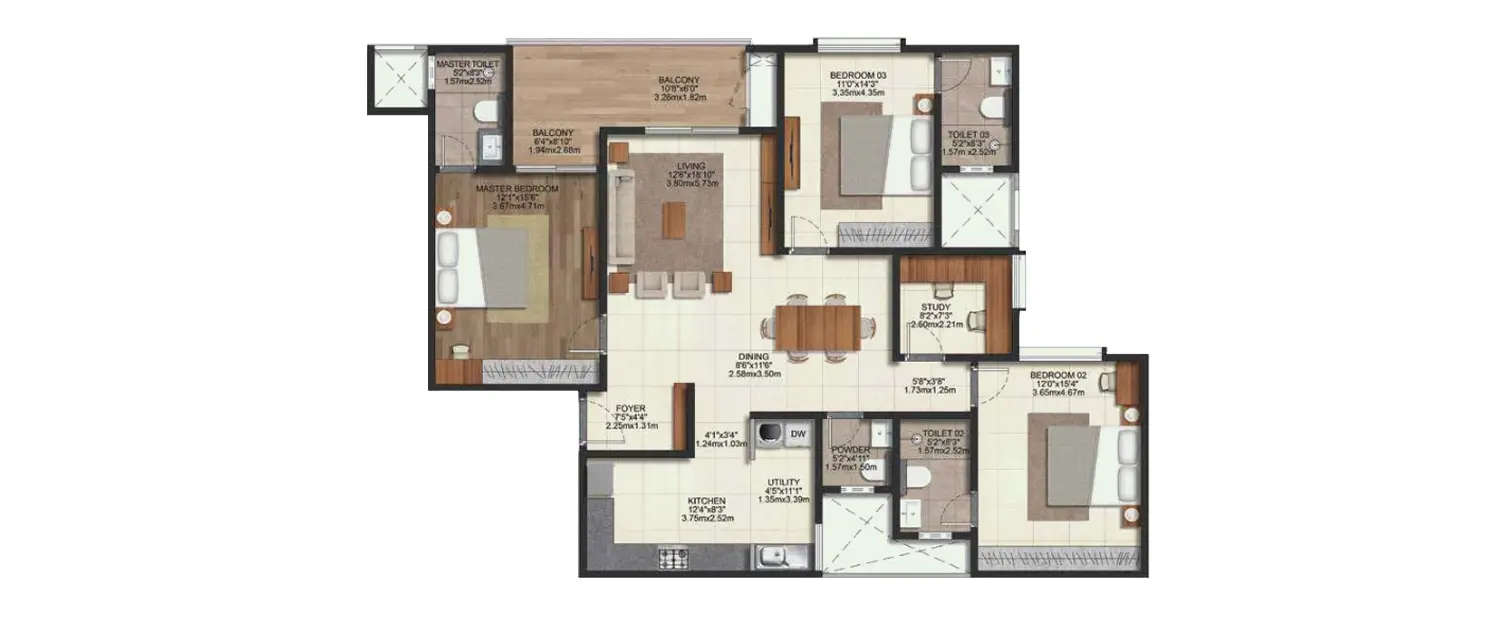 Floor plan for 3.5 BHK