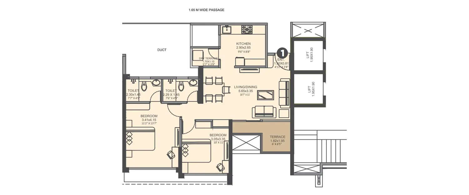 Floor plan for 2 BHK