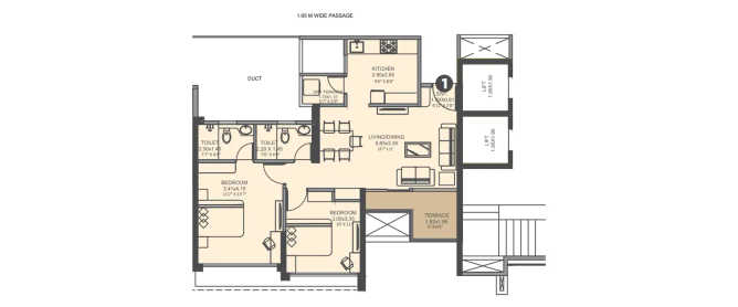 VTP Aethereus Mahalunge - Floor plan 2 BHK 572 Sq.ft