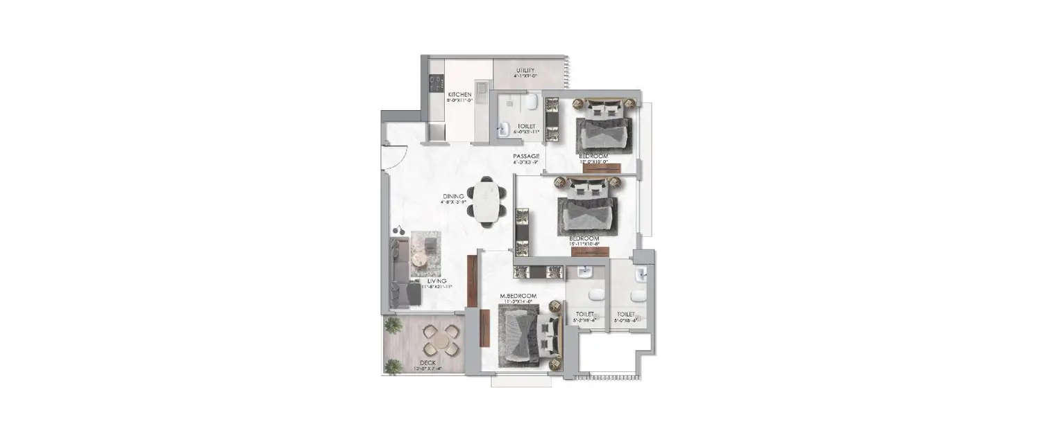 Floor plan for 3 BHK