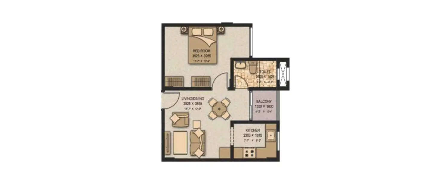 Floor plan for 1 BHK