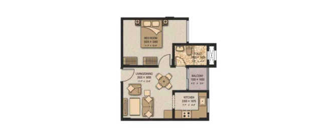 Sobha Serene Senneerkuppam - Floor plan 1 BHK 611 Sq.ft
