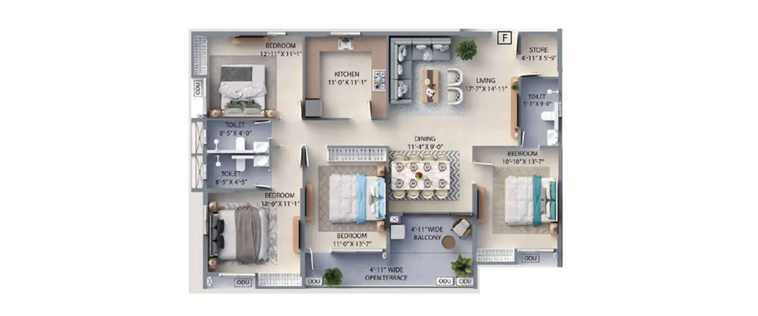 Floor plan for 4 BHK