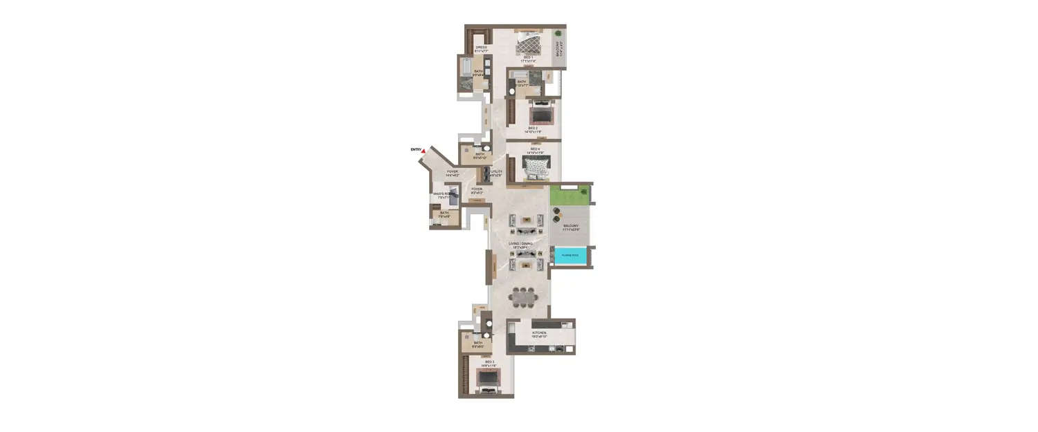 Floor plan for 5 BHK