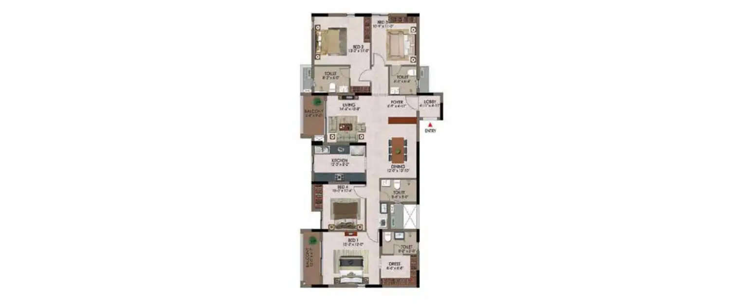 Floor plan for 4 BHK