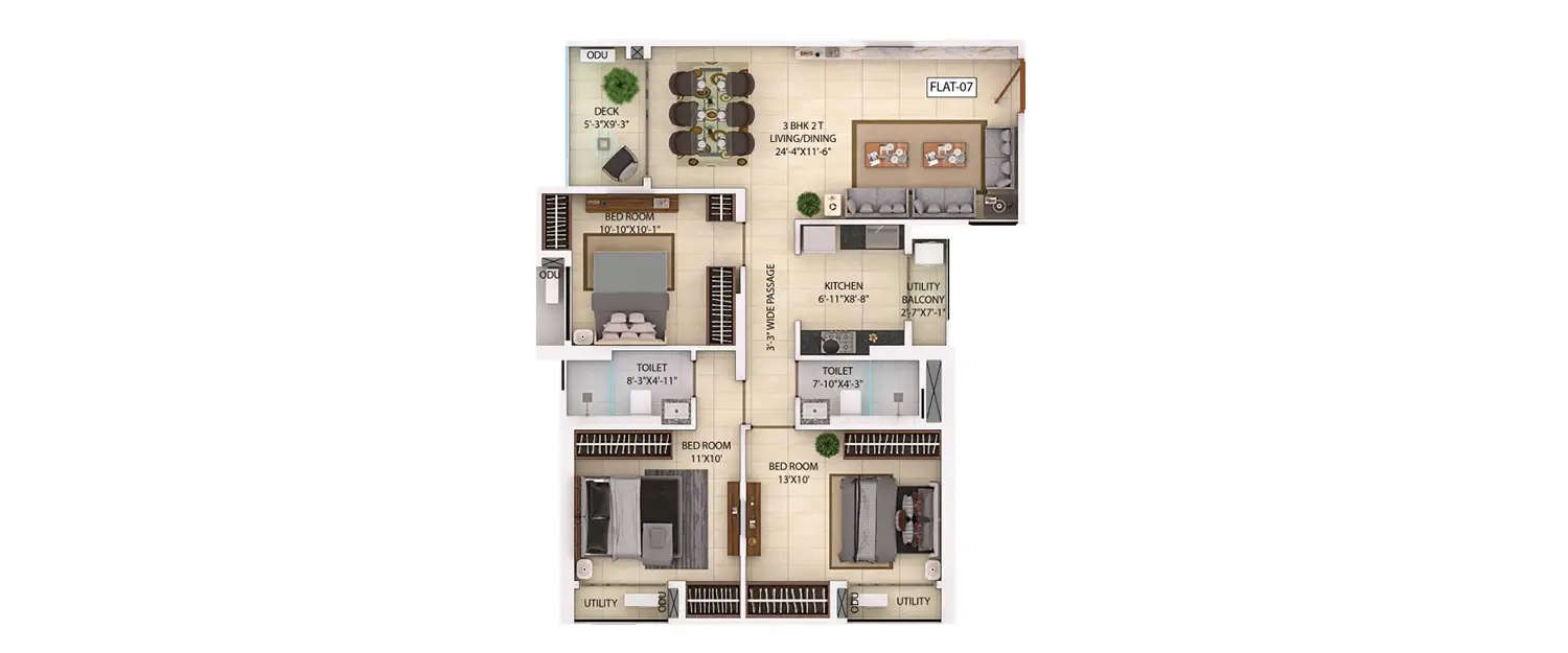 Floor plan for 3 BHK