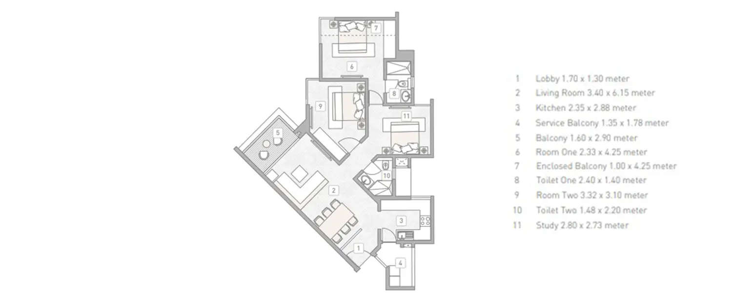 Floor plan for 3 BHK