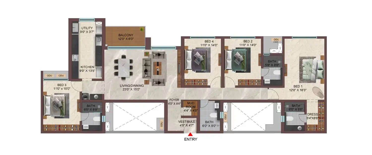 Floor plan for 4 BHK