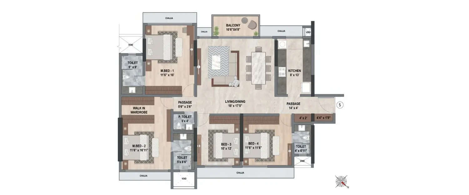 Floor plan for 4 BHK