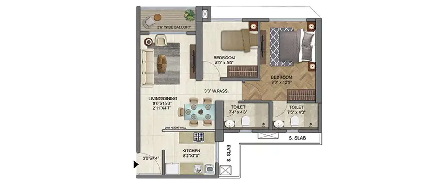 Floor plan for 2 BHK
