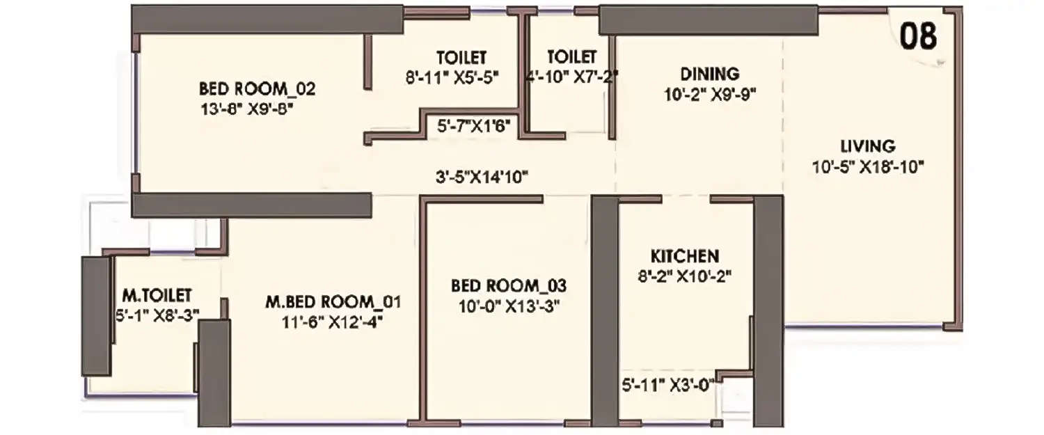 Floor plan for 3 BHK