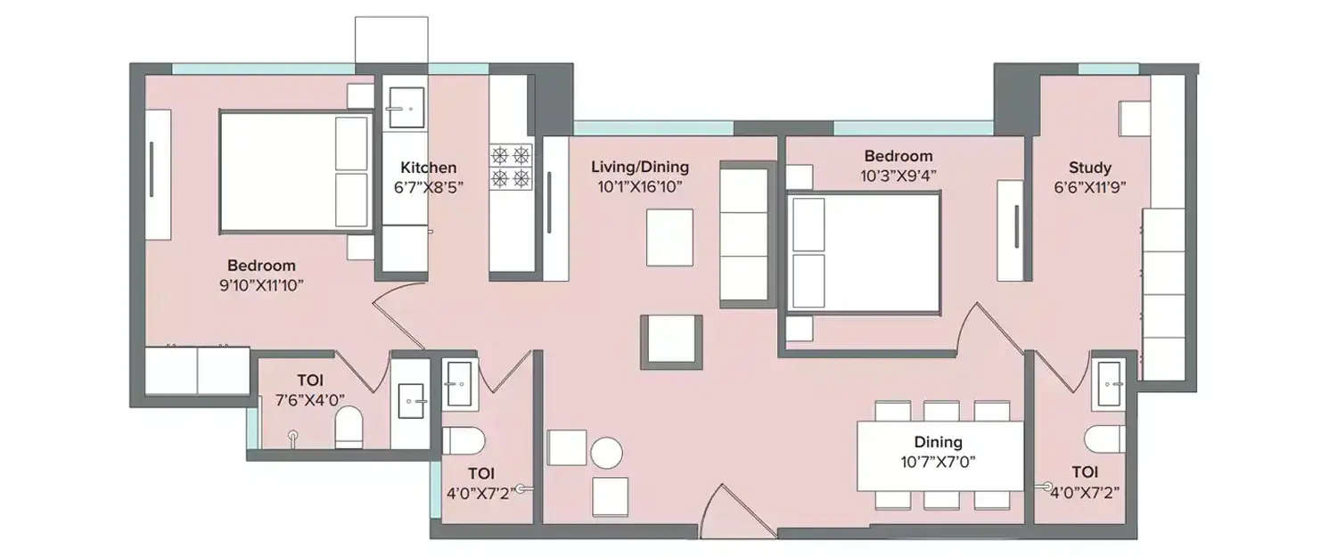Floor plan for 2 BHK